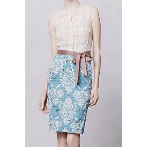 Byron Lars Dress 4 Beguile Laser Cut Lace Smocked Aqua Cream Dress